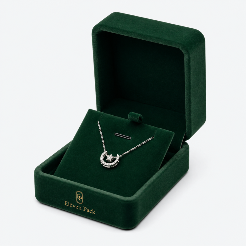 Emerald Green Velvet Premium Necklace Box - closed product view - JB-BM-08-P27