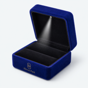 Blue Velvet With LED Light Premium Ring Box - open product view - JB-BM-08-P3