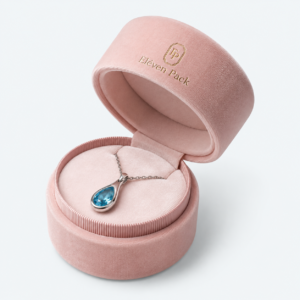 Peach Pink Suede Ribbon Bow Lined Necklace Box - open product view - JB-BM-08-P33