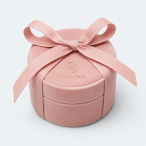 Peach Pink Suede Ribbon Bow Lined Necklace Box - closed product view - JB-BM-08-P33