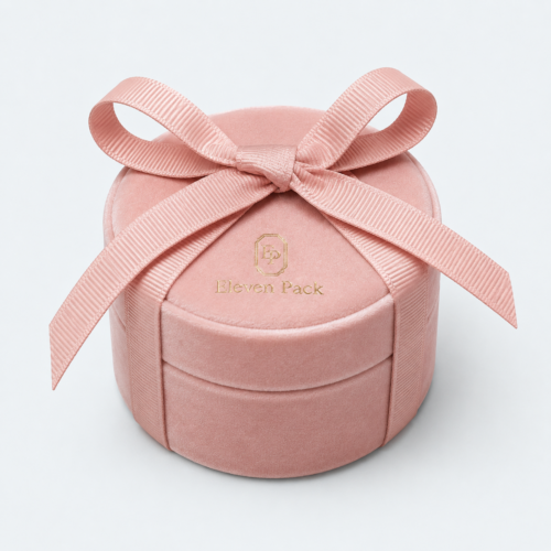 Peach Pink Suede Ribbon Bow Lined Necklace Box - closed product view - JB-BM-08-P33