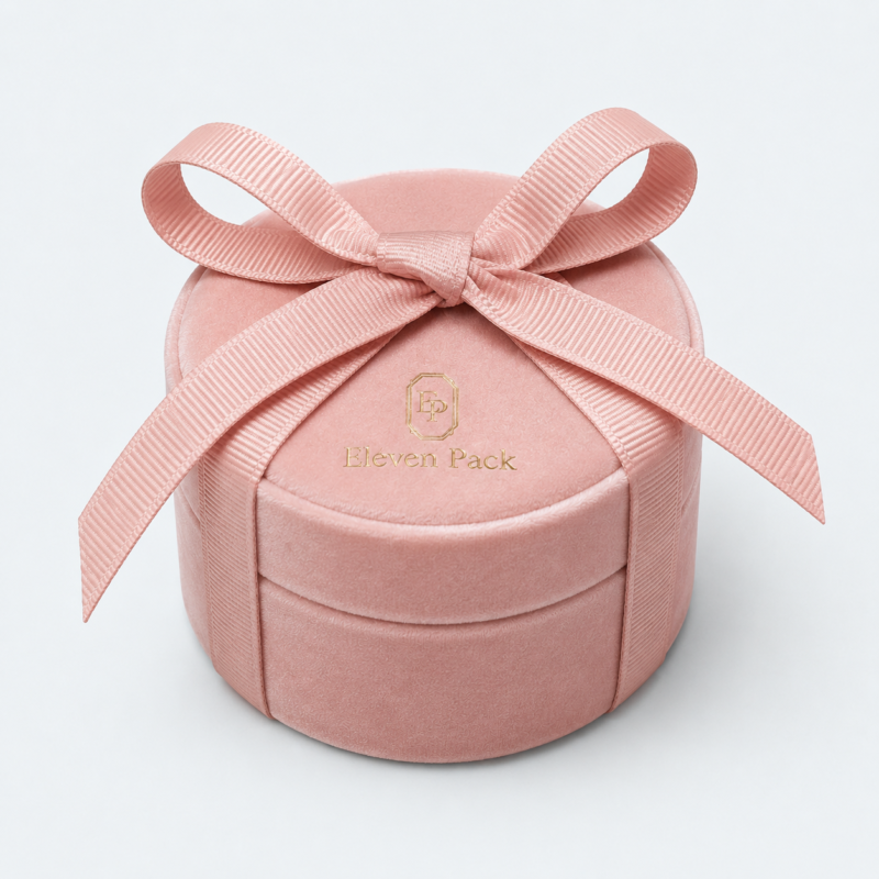 Peach Pink Suede Ribbon Bow Lined Necklace Box - closed product view - JB-BM-08-P33