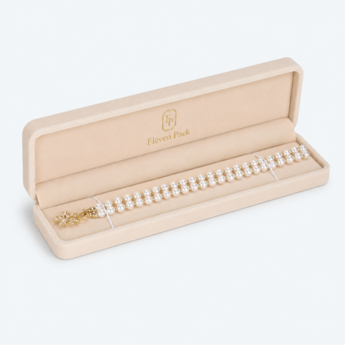 White Velvet Long Necklace Box - open product view - JB-BM-08-P34
