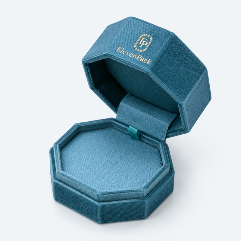 Blue Velvet Lined Necklace Box - open product view - JB-BM-08-P36