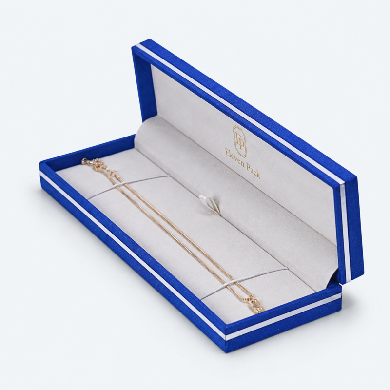 Blue Velvet Jewelry Box for Necklaces - open product view - JB-BM-08-P41