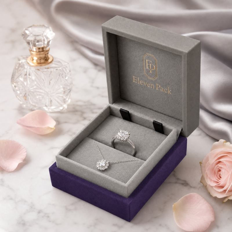 Gray Purple Velvet Jewelry Packaging Box - material or structure detail - JB-BM-08-P42