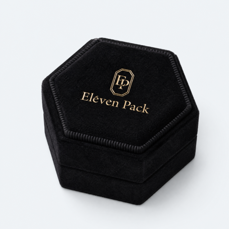 Black Velvet Jewelry Box for Rings and Earrings - open product view - JB-BM-08-P45 Black Velvet Jewelry Box for Rings and Earrings - open product view - JB-BM-08-P45