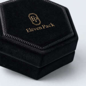 Black Velvet Jewelry Box for Rings and Earrings - closed product view - JB-BM-08-P45 Black Velvet Jewelry Box for Rings and Earrings - closed product view - JB-BM-08-P45