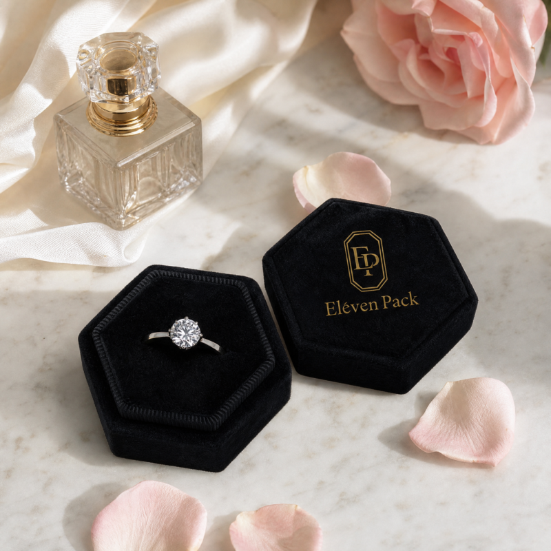 Black Velvet Jewelry Box for Rings and Earrings - material or structure detail - JB-BM-08-P45 Black Velvet Jewelry Box for Rings and Earrings - material or structure detail - JB-BM-08-P45
