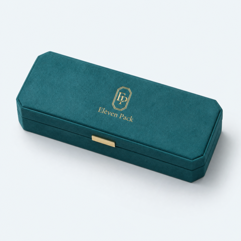 Peacock Blue Velvet Jewelry Packaging Box - open product view - JB-BM-08-P46