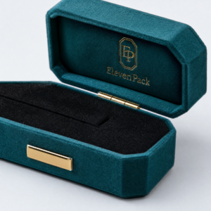 Peacock Blue Velvet Jewelry Packaging Box - closed product view - JB-BM-08-P46