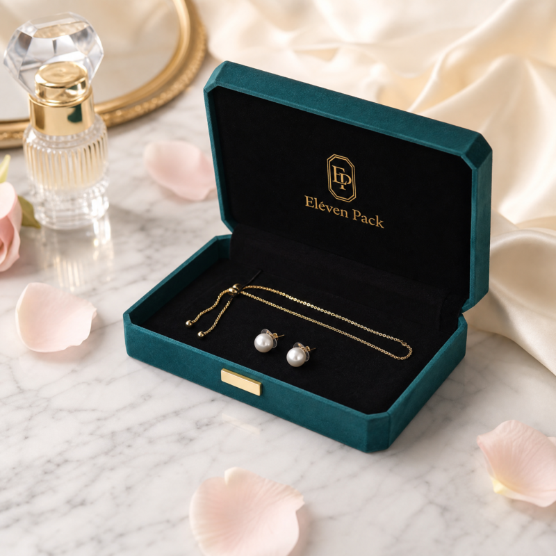 Peacock Blue Velvet Jewelry Packaging Box - material or structure detail - JB-BM-08-P46