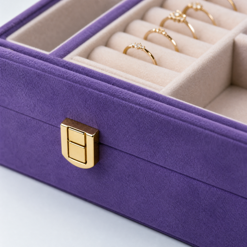 Purple Velvet Multifunctional Jewelry Organizer Box - closed product view - JB-BM-08-P47
