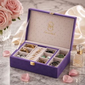 Purple Velvet Multifunctional Jewelry Organizer Box - material or structure detail - JB-BM-08-P47