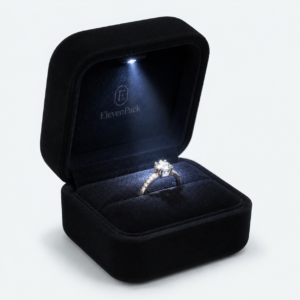 Dark Blue Velvet With LED Light Premium Ring Box - open product view - JB-BM-08-P5
