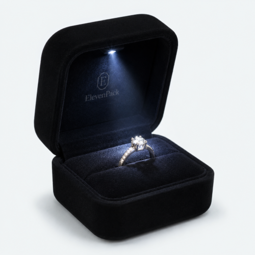 Dark Blue Velvet With LED Light Premium Ring Box - open product view - JB-BM-08-P5
