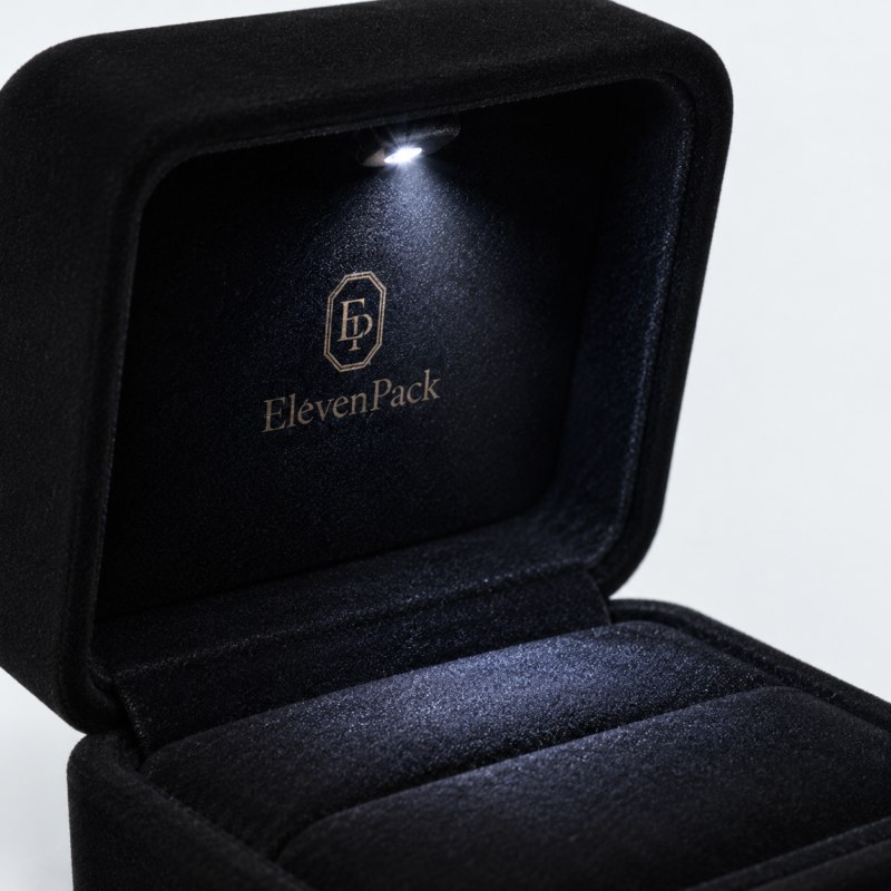 Dark Blue Velvet With LED Light Premium Ring Box - material or structure detail - JB-BM-08-P5