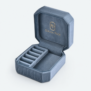 Blue Velvet Ring Box - open product view - JB-BM-08-P51