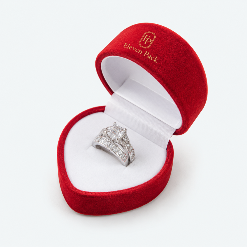 Red Velvet Heart-Shaped Ring Box - open product view - JB-BM-08-P53