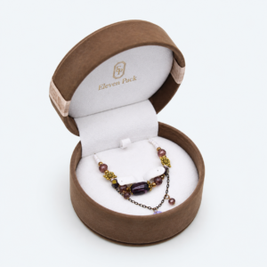 Brown Velvet Round Ribbon Bow Jewelry Packaging Box - open product view - JB-BM-08-P54 Brown Velvet Round Ribbon Bow Jewelry Packaging Box - open product view - JB-BM-08-P54