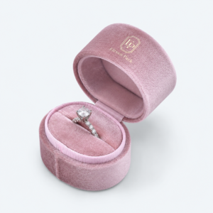 Peach Pink Velvet Oval Round Ring Box - open product view - JB-BM-08-P55
