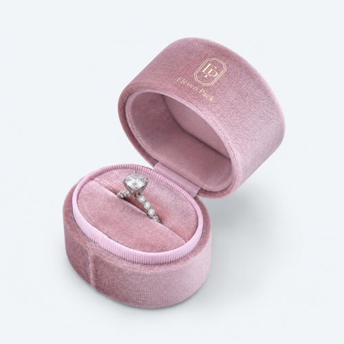 Peach Pink Velvet Oval Round Ring Box - open product view - JB-BM-08-P55