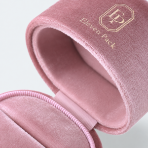 Peach Pink Velvet Oval Round Ring Box - material or structure detail - JB-BM-08-P55