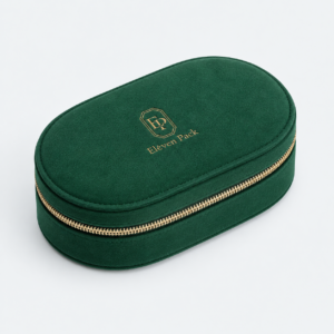 Green Velvet Zipper Jewelry Organizer - closed product view - JB-BM-08-P56 Green Velvet Zipper Jewelry Organizer - closed product view - JB-BM-08-P56