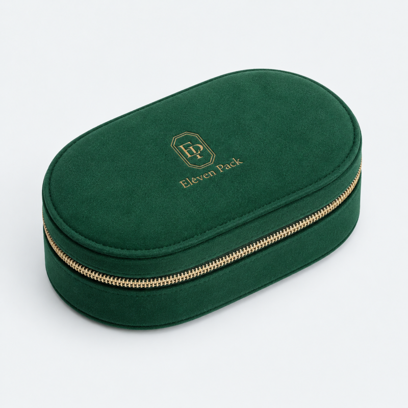 Green Velvet Zipper Jewelry Organizer - closed product view - JB-BM-08-P56 Green Velvet Zipper Jewelry Organizer - closed product view - JB-BM-08-P56