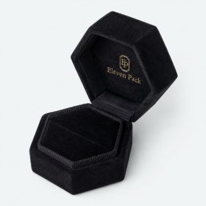 Black Velvet Hexagon Ring Box - open product view - JB-BM-08-P58