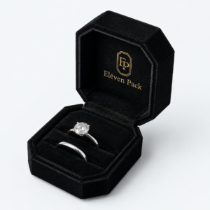 Black Velvet Square Rounded Corner Ring Box - open product view - JB-BM-08-P59