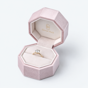 Dusty Pink Velvet Flip-Top Ring Box - open product view - JB-BM-08-P62