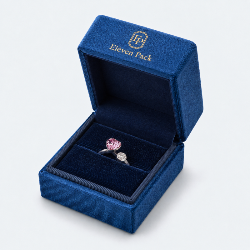 Blue Velvet Hinged Jewelry Box for Necklaces and Rings - open product view - JB-BM-08-P64