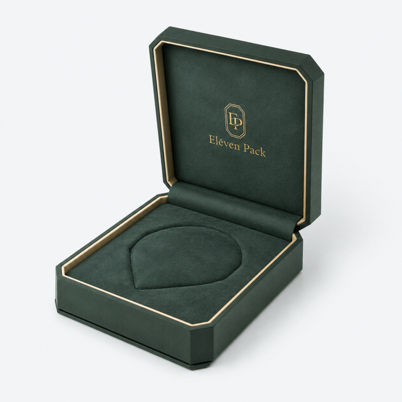 Emerald Green Velvet Premium Jewelry Packaging Box - open product view - JB-BM-08-P66