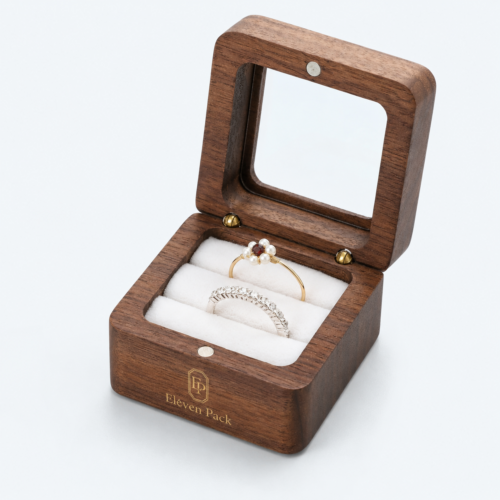 Ebony Wood Multifunctional Double Ring Box for Ring Style C - open product view - JB-BM-09-P12