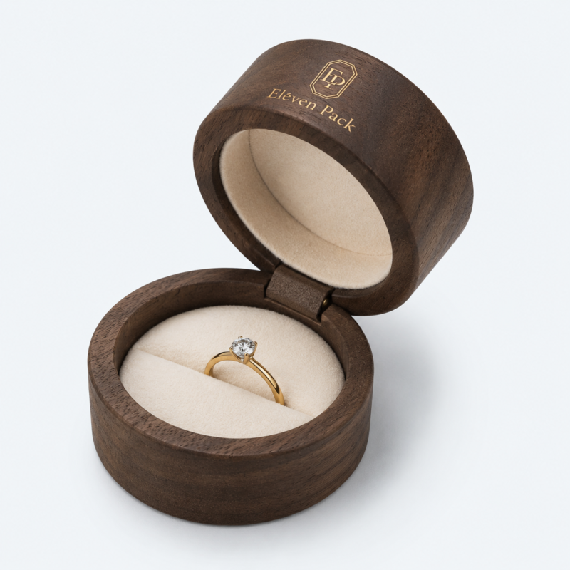 Ebony Wood Multifunctional Round Luxury Ring Box - open product view - JB-BM-09-P14