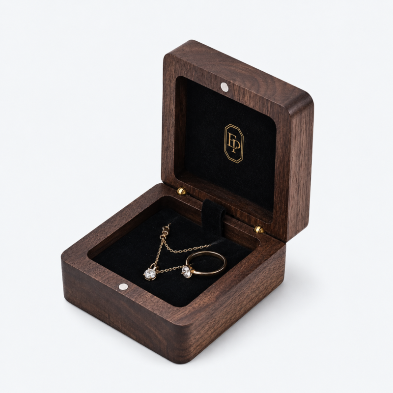 Brown Wooden Hinged Premium Jewelry Packaging Box - open product view - JB-BM-09-P3