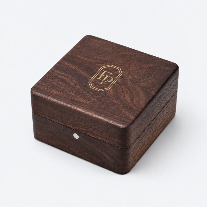 Brown Wooden Hinged Premium Jewelry Packaging Box - closed product view - JB-BM-09-P3