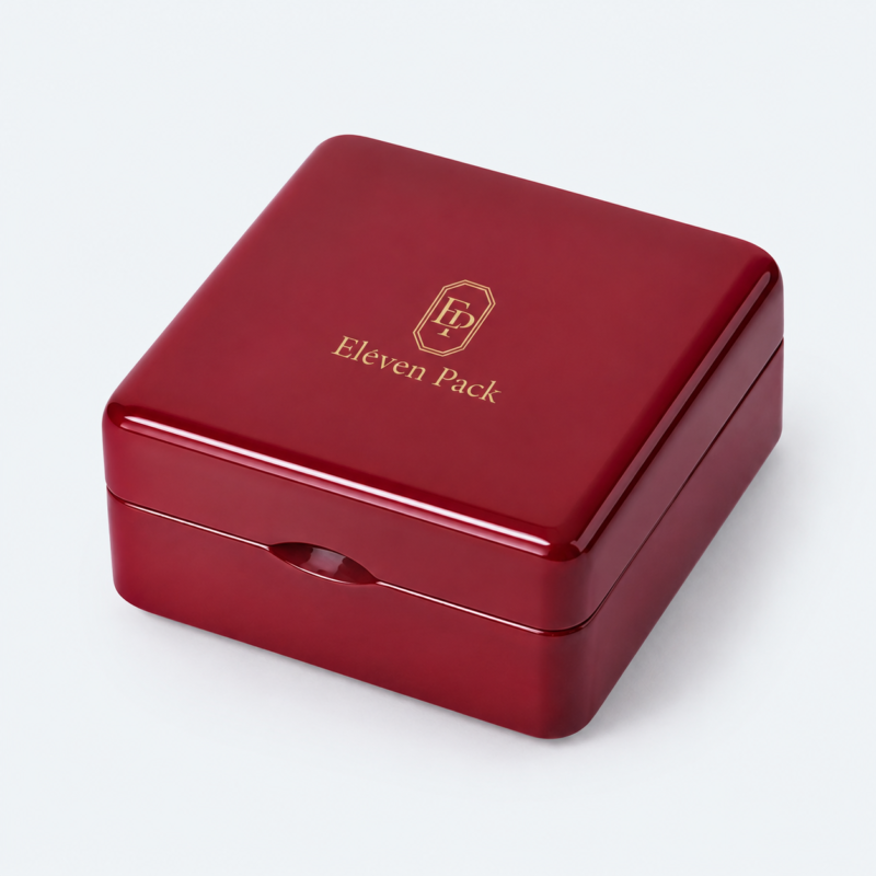 Red Wooden Hinged Piano Lacquer Luxury Jewelry Box - closed product view - JB-BM-09-P4 Red Wooden Hinged Piano Lacquer Luxury Jewelry Box - closed product view - JB-BM-09-P4
