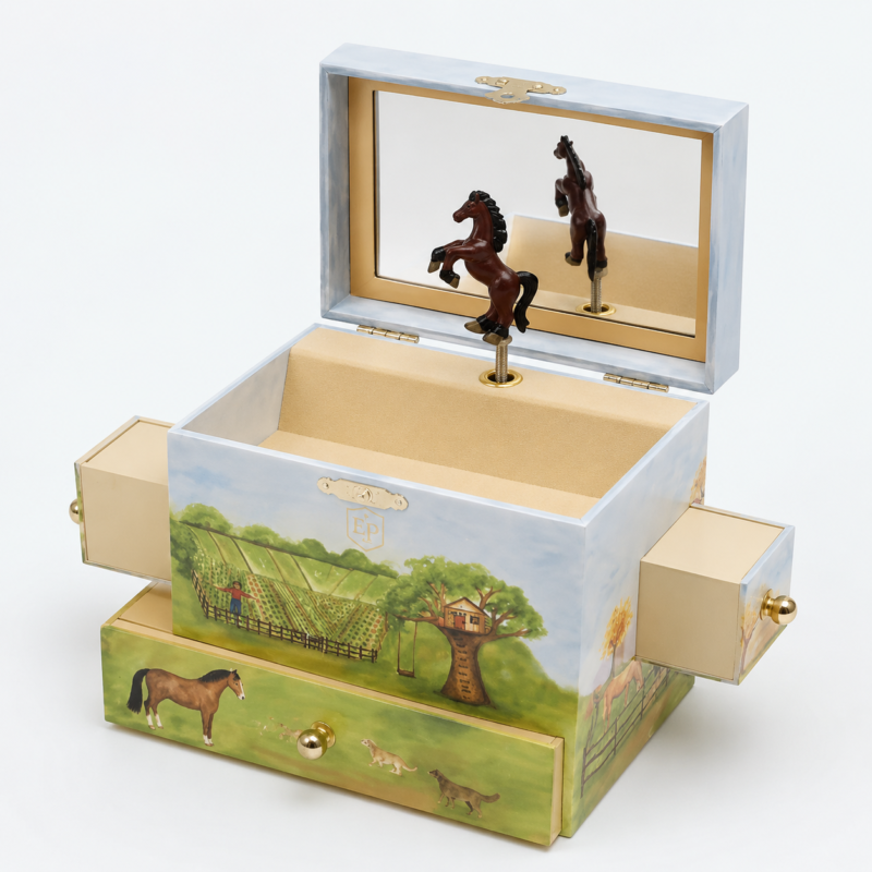 Wedding Birthday Wooden Musical Jewelry Box - open product view - JB-BM-09-P78