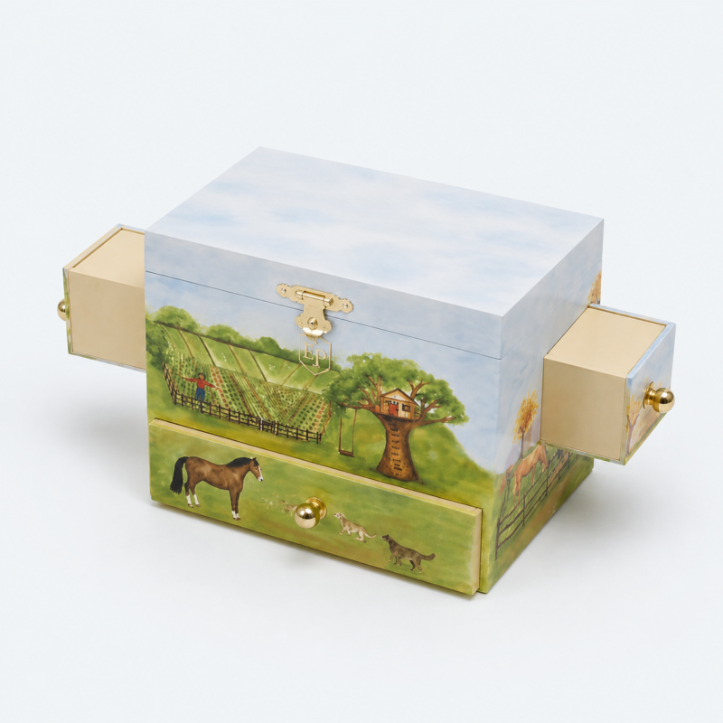 Wedding Birthday Wooden Musical Jewelry Box - closed product view - JB-BM-09-P78