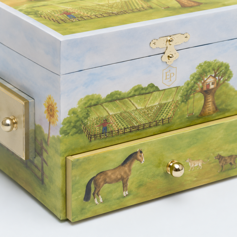 Wedding Birthday Wooden Musical Jewelry Box - material or structure detail - JB-BM-09-P78