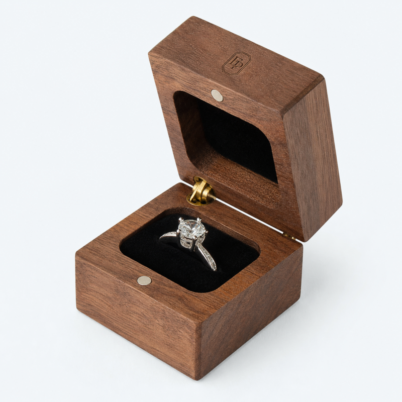 Ebony Wood Multifunctional Double Ring Box - open product view - JB-BM-09-P9