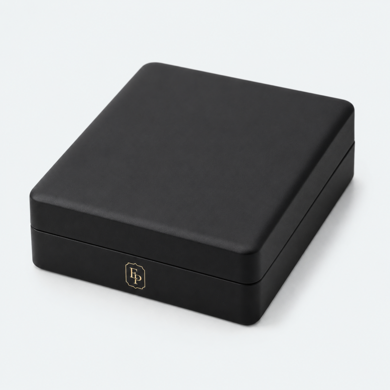 Black Leather With LED Light Necklace Box - closed product view - JB-BM-10-P7