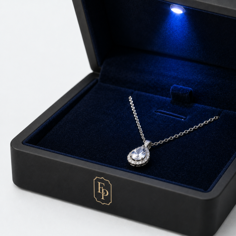 Black Leather With LED Light Necklace Box - material or structure detail - JB-BM-10-P7