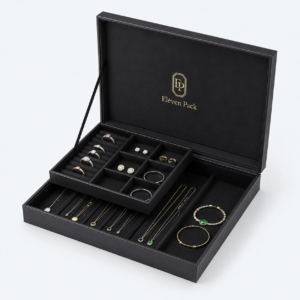 Black Leather Jewelry Tray - open product view - JD-BM-02-P13