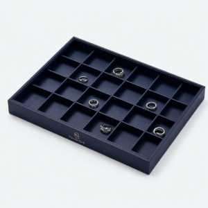 Black Leather Jewelry Tray Counter - open product view - JD-BM-02-P15