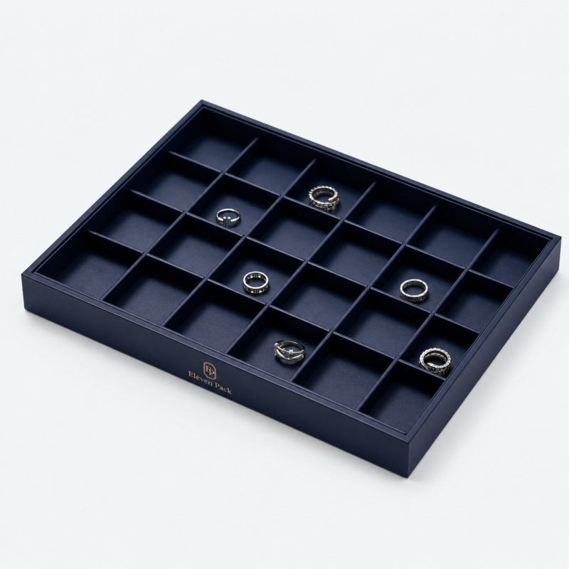 Black Leather Jewelry Tray Counter - open product view - JD-BM-02-P15