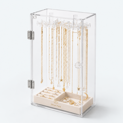Clear Acrylic Glass Jewelry Display Stand - closed product view - JD-BM-04-P10