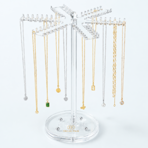 Clear Acrylic Glass Rotating Jewelry Display Stand - open product view - JD-BM-04-P12